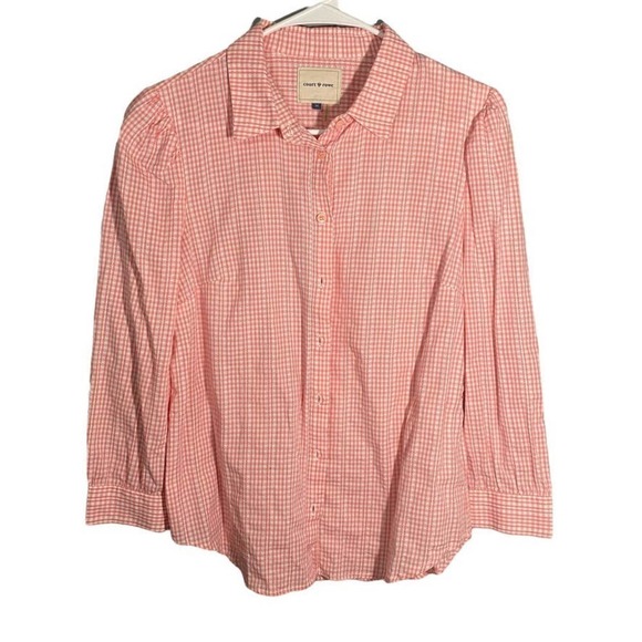 court & Rowe Pink Gingham 100% Cotton Button Down Blouse Size Medium - Picture 1 of 7